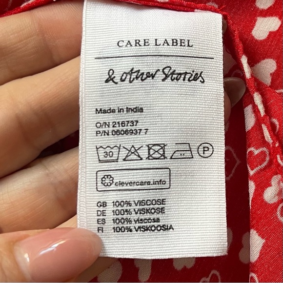 & Other Stories Heart Print Buttondown Top Blouse 2 Valentine’s Day Holiday Red - Picture 11 of 11